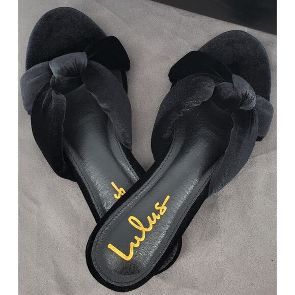 Lulus Velvet Shadee Knot Slide Sandals Black Womens Size 7.5 New - Picture 6 of 8